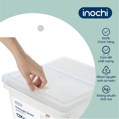 Thùng đựng gạo Inochi - Sendai 12kg Chống ẩm mốc, oxi hóa, mùi hôi
