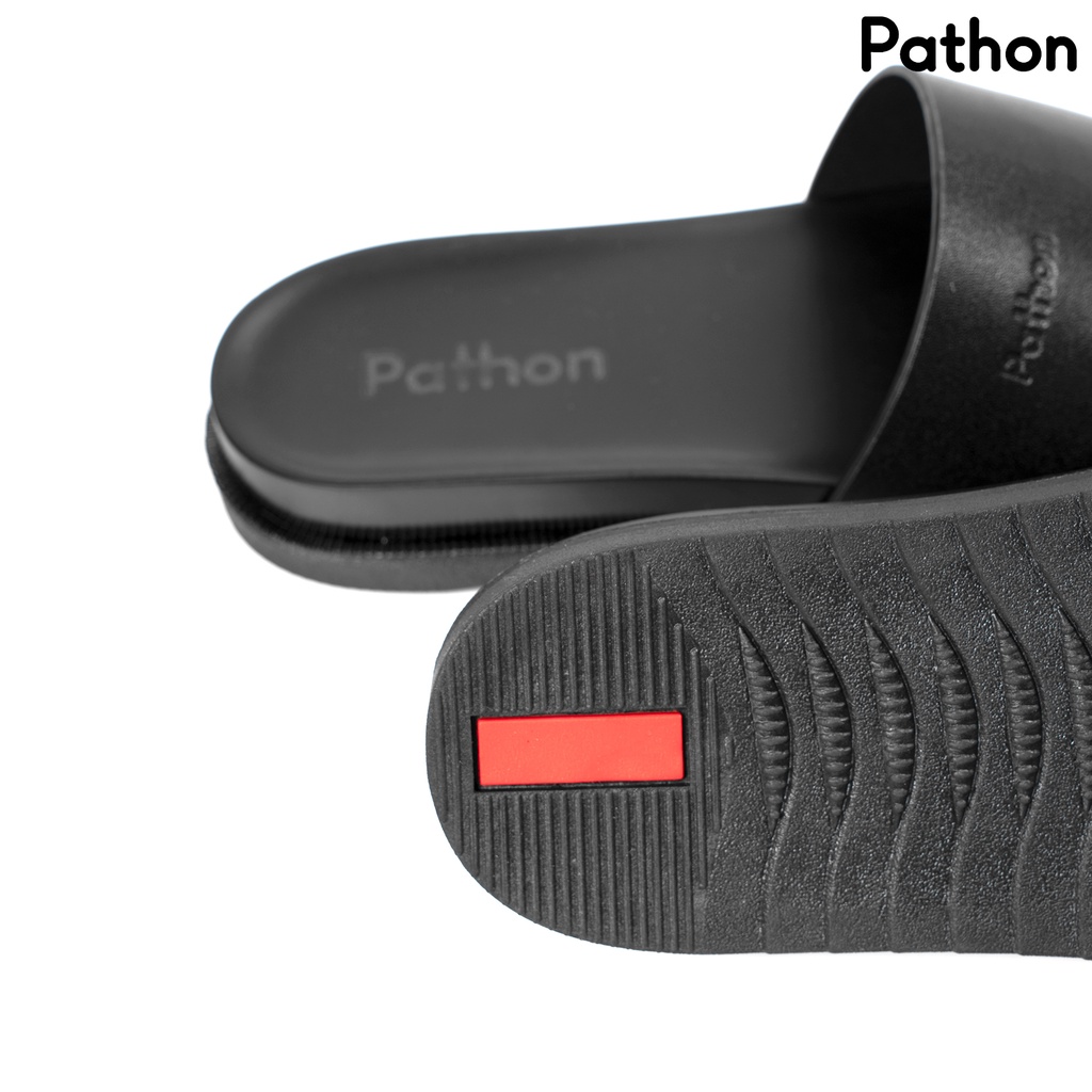 Dép nam quai ngang slipper Pathon quai Microfiber và đế 2 lớp màu đen quai đen SD18