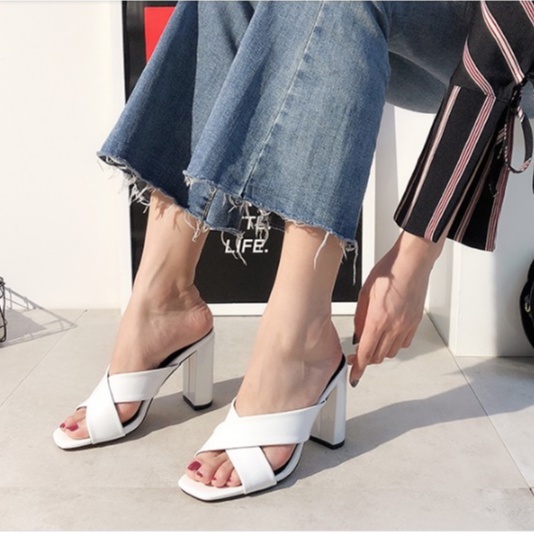 DÉP NỮ CAO GÓT NỮ DA BÓNG CAO 8P MÃ BBG14 SANG TRỌNG (TRẮNG VÀ ĐEN)