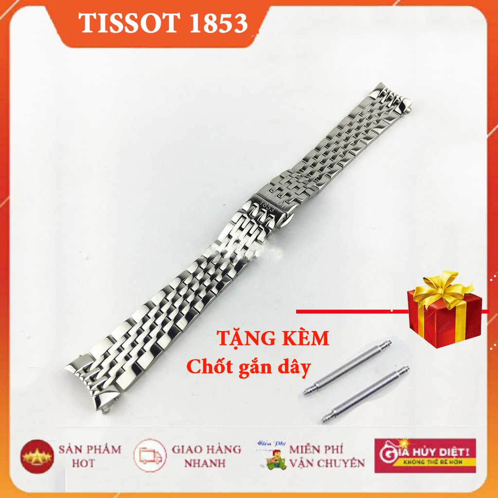 [HOT] Dây đồng hồ kim loại mắt đúc 1853 size 19,20mm màu BẠC CAO CẤP (tặng kèm 2 chốt)