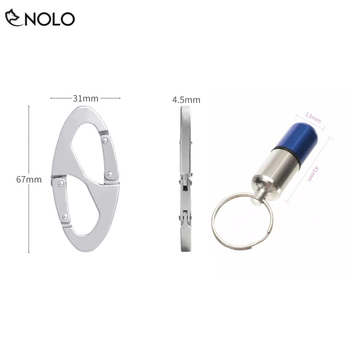 Combo Móc Chìa Khóa Dã Ngoại Càng Số 8 Và 2 Ống Đựng Thuốc Con Nhộng Chống Nước Chất Liệu Hợp Kim Nhôm
