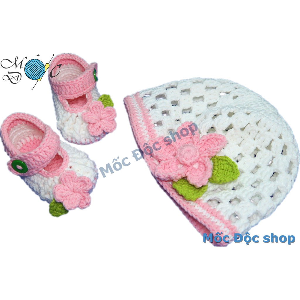 Giày nón len handmade cho bé gái sơ sinh đến 1 tuổi 0-12 tháng