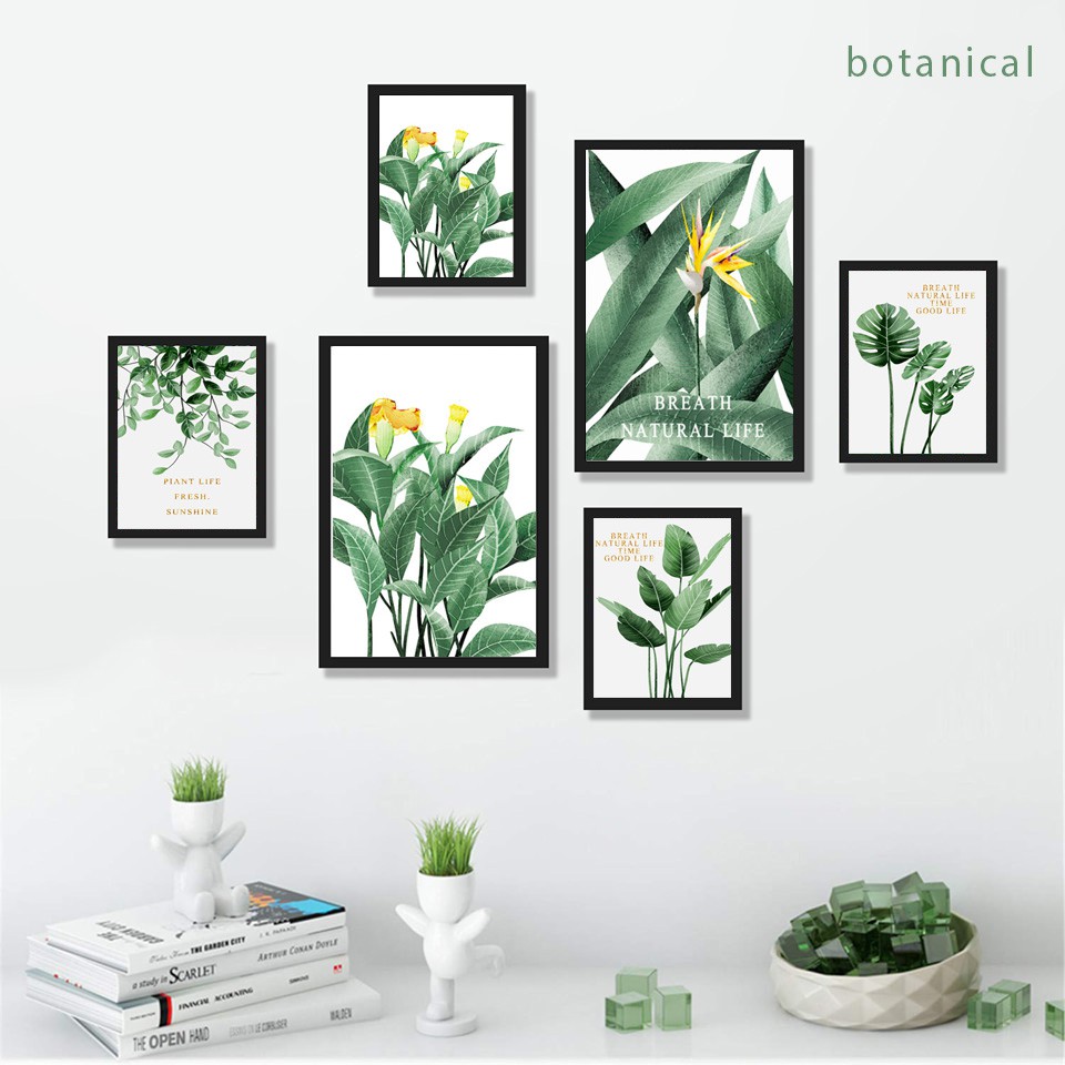 Bộ tranh decor hoa lá Botanical 6 bức kèm khung tặng kèm đinh 3 chân chuyên dụng