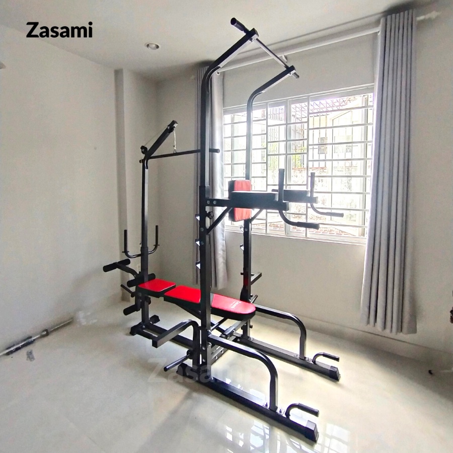 Giàn Tạ Đa Năng ZASAMI SGD-8211 kết hợp xà đơn xà kép 11 chức năng kèm 1 đòn tạ 1m5 và 50kg tạ, tặng kèm 1 đôi găng tay