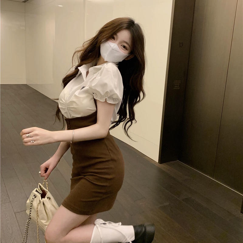 Set Áo Kiểu Tay Phồng Kèm Thắt Lưng Và Thắt Lưng Phong Cách Pháp Cho Nữ