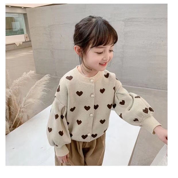 Áo khoác cardigan dệt kim tay dài dáng rộng phong cách phương Tây thời trang cho bé gái