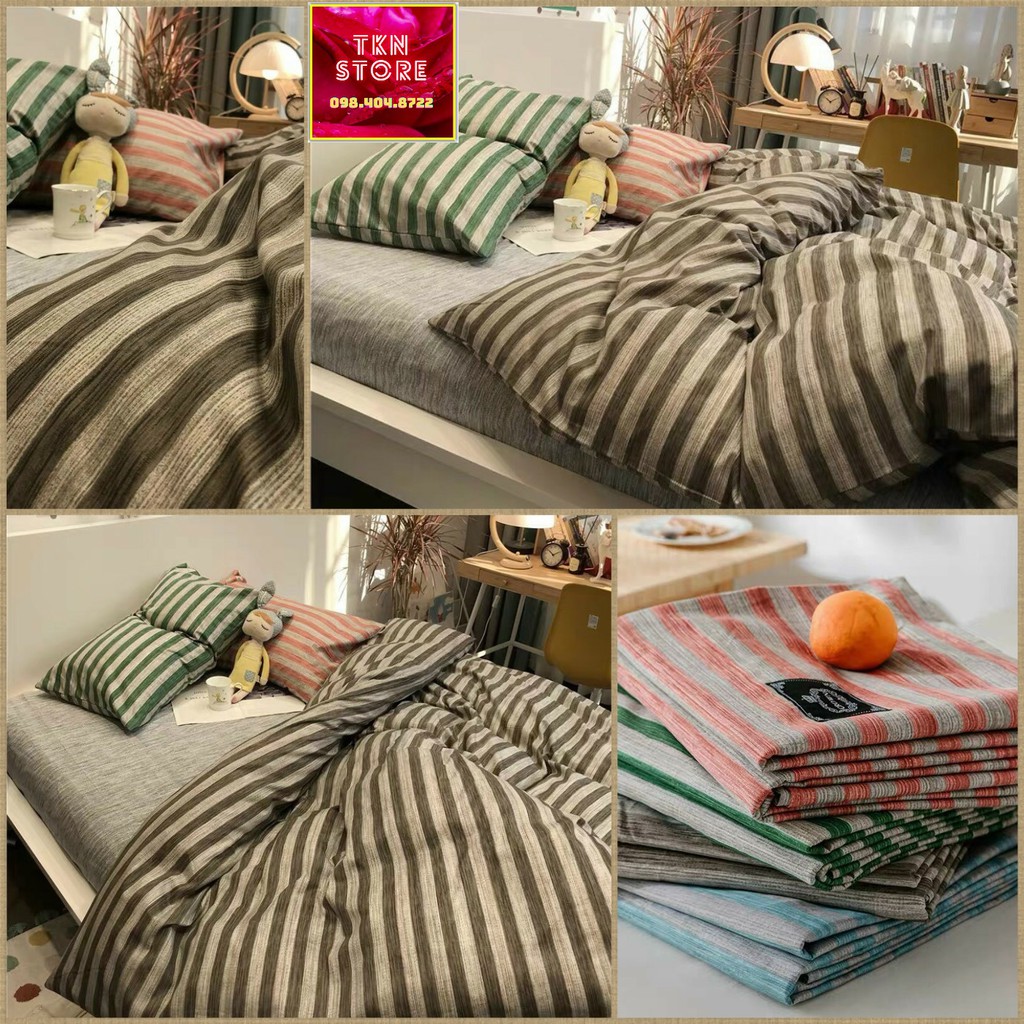 [Free ship] BỘ CHĂN GA GỐI POLY KẺ XỌC HÀN QUỐC MỚI LẠ CỰC ĐẸP