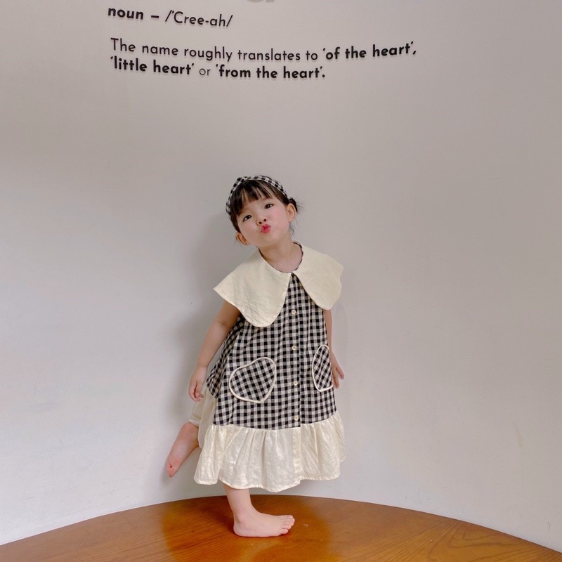 Váy Bé Gái CELINA V09 Đầm Trẻ Em Chất Liệu Thô Line Mix Cara Hoạ Tiết Kẻ Caro Màu Đen Xinh Xắn