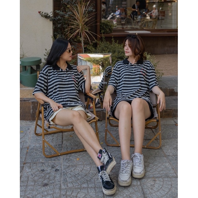 Comic - Áo Polo kẻ ngang in cao su nổi 93%