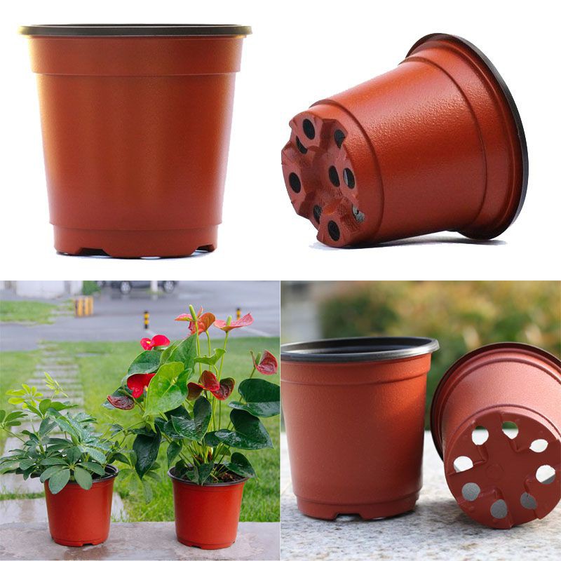 50/100pcs Chậu Nhựa Mỏng Dẽo Nâu Đỏ, Vành Cứng Trồng Cây, Ươm Cây, Gieo Mầm 9*6*8cm