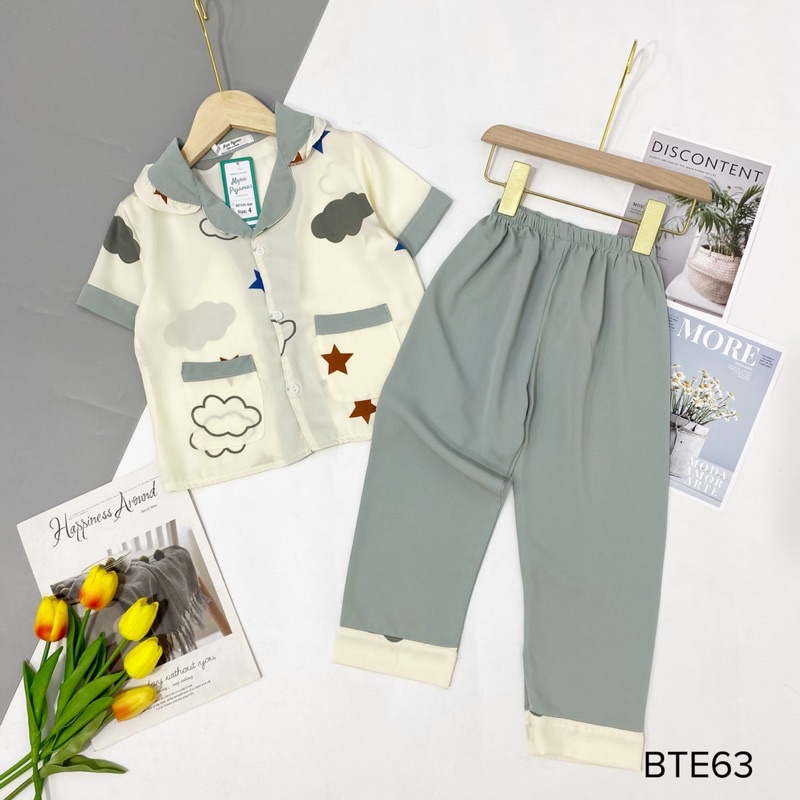 Bộ Pijama Cộc Dài Lụa Mango Cổ Bèo Dành Cho Bé Gái