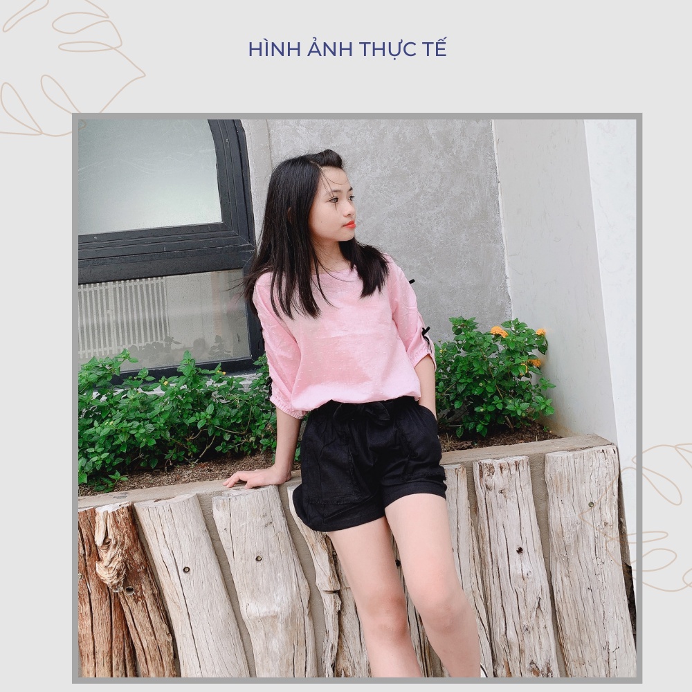 Áo sơ cho mi bé gái tay lỡ gắn nơ hoa nhẹ nhàng, dễ thương - JJ Kids