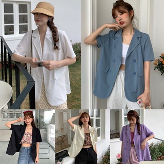 Áo khoác blazer tay ngắn dáng rộng màu sắc kẹo ngọt phong cách hàn quốc cho nữ