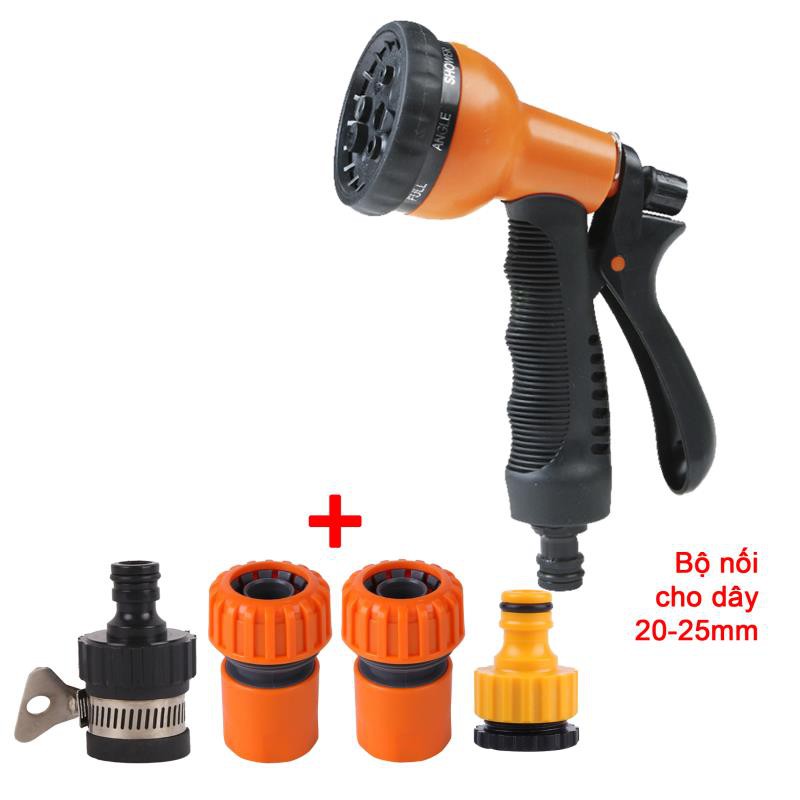 Bộ vòi xịt nước tưới cây, Rửa xe 8 chế độ VOI-N8T1.514, Bộ 5 món Vòi 8 trong 1 Nối nhanh 20-25 mm