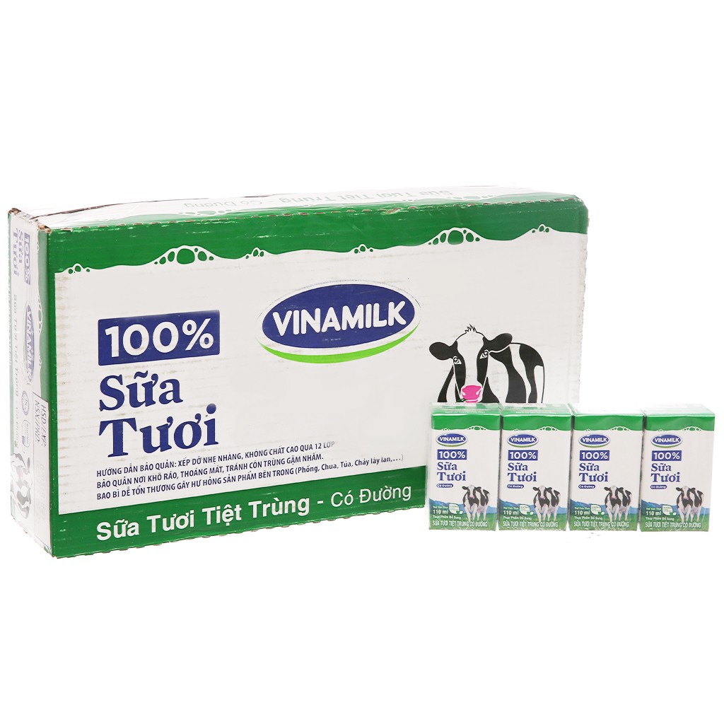 Thùng 48 hộp sữa tươi có đường Vinamilk 100% Sữa Tươi 110ml