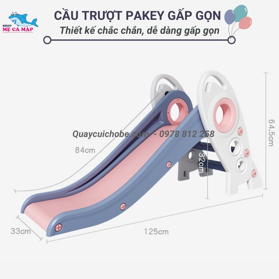 Cầu trượt cho bé gấp gọn đủ 5 màu, cầu trượt chính hãng Pakey dày dặn nhựa nguyên sinh HDPE an toàn cho bé