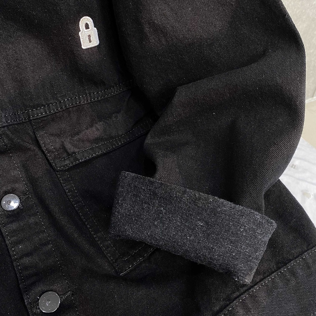Áo Khoác JEANS BLOCK Form Rộng Nam Nữ Unisex Phong Cách Ulzzang - thêu họa tiết ổ khóa OVERSIZE GIDI