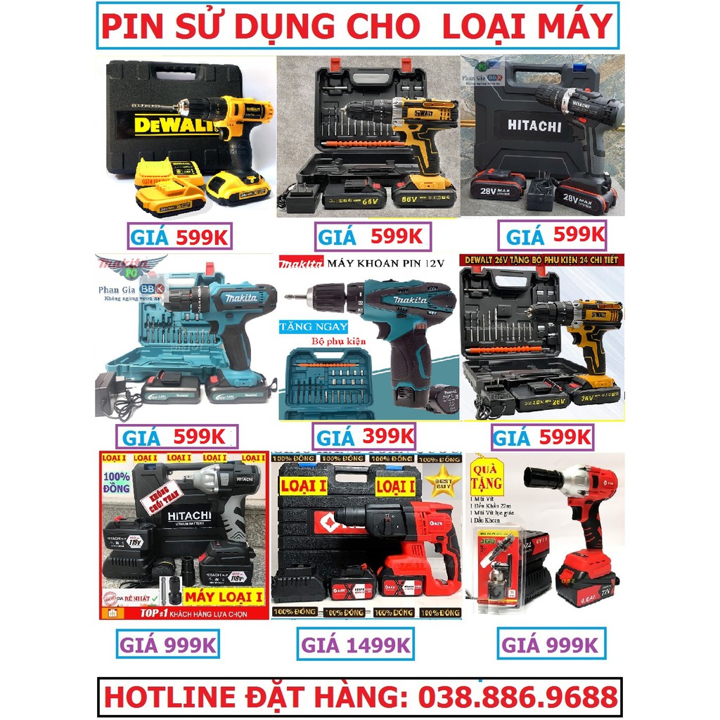 GIÁ SỐC] Pin Máy khoan MAKITA 24V có búa - PIN TRÂU 5000mAh - Thời gian sử dụng 3 tiếng - CHUẨN 5 CELL