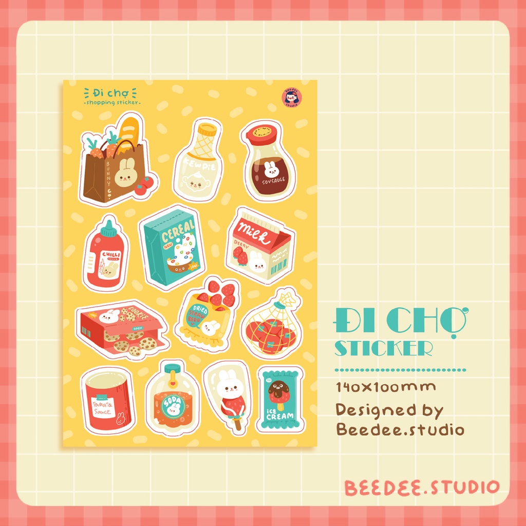 Tấm sticker ĐI CHỢ đáng yêu | hàng độc quyền Beedee.studio |