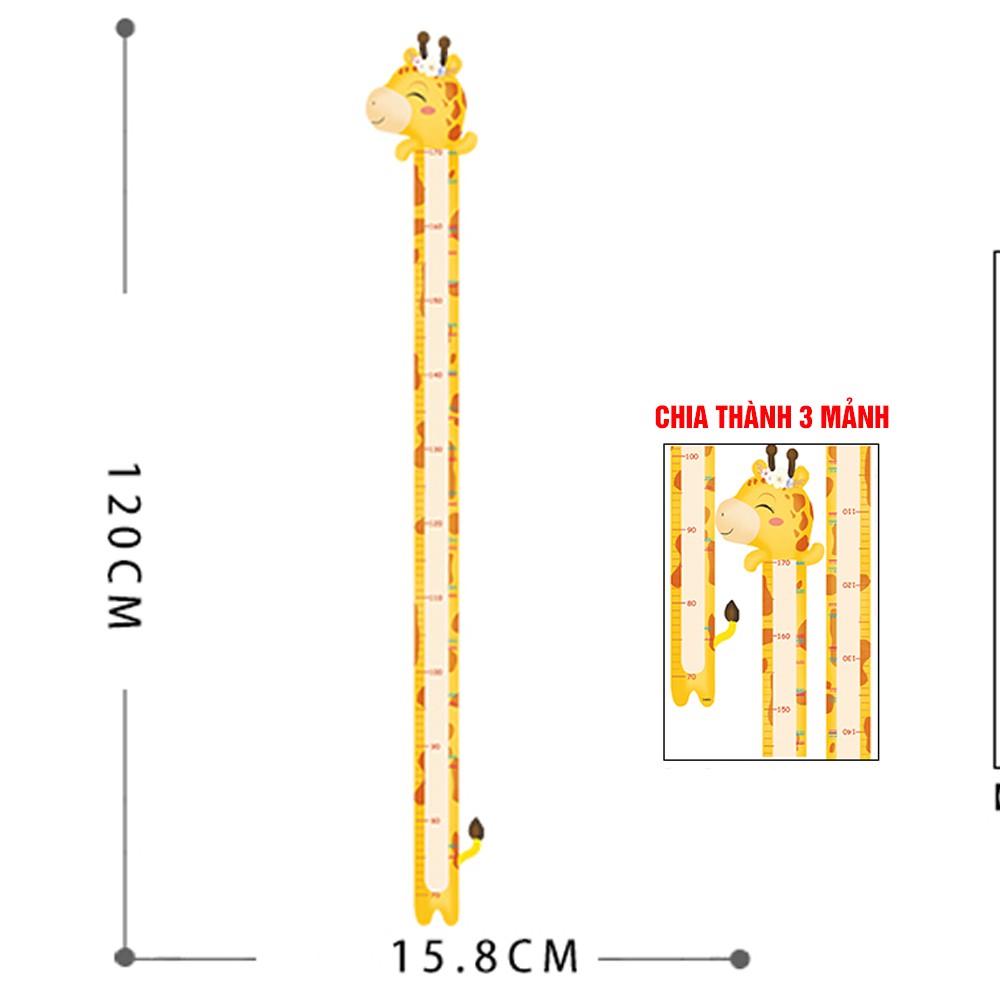 Bộ DECAL NHỰA đo chiều cao hình thú ngộ nghĩnh cho bé