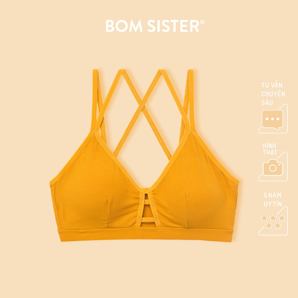 Áo lót thể thao không gọng mút mỏng màu trơn dây vai chéo mút tháo rời được nâng ngực tự nhiên BOM SISTER BR4007