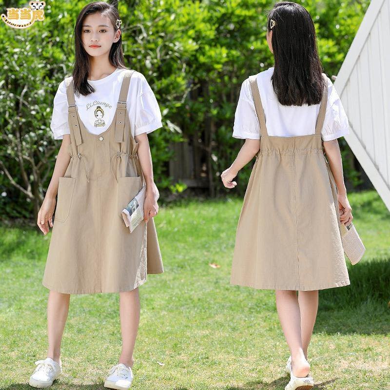 Set yếm kèm áo cộc tay cho bé gái mặc hè size đại BEESHOP H23015