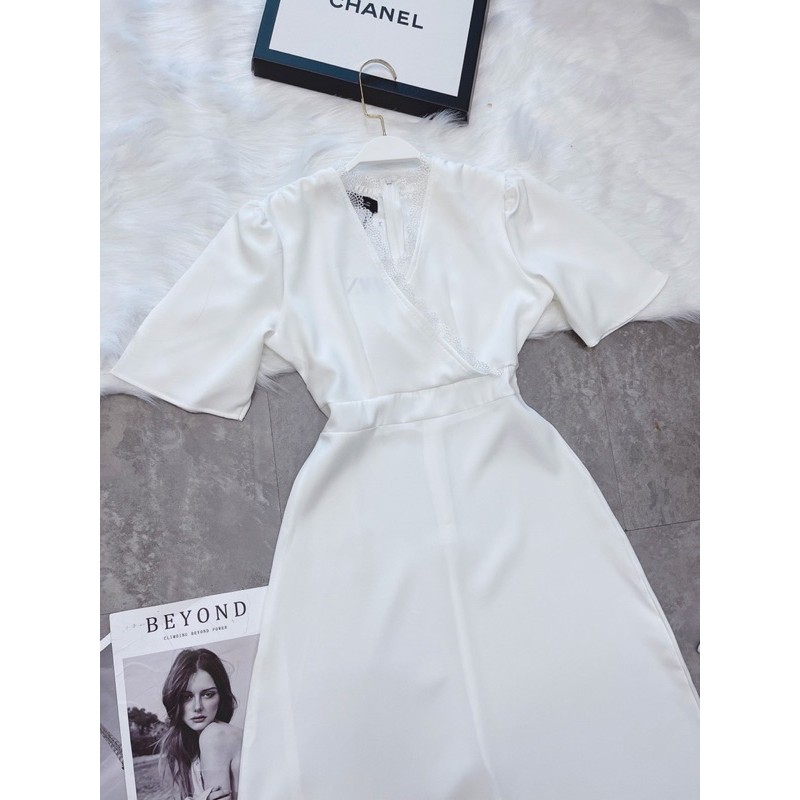 BÁN SỈ VÁY TRẮNG CỔ V PHỐI REN CHO NỮ | BigBuy360 - bigbuy360.vn