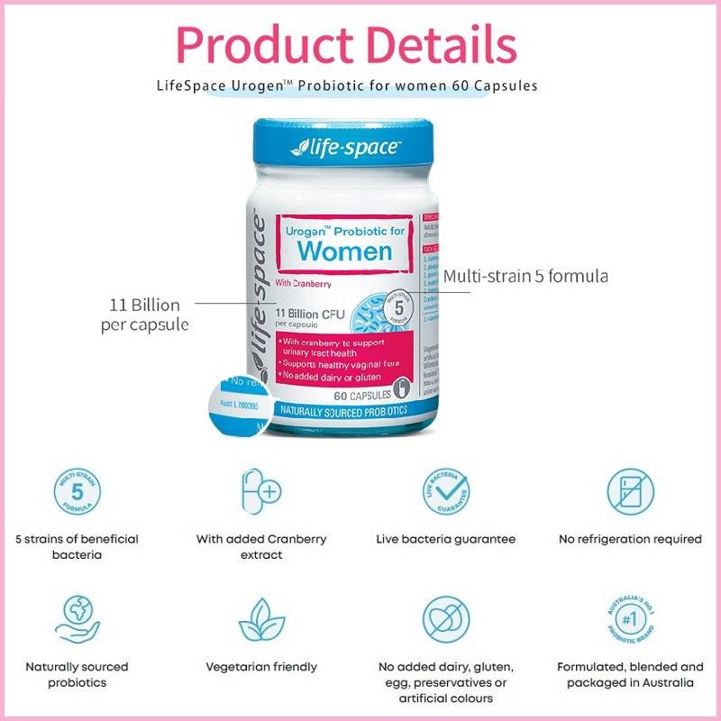 Viên uống men vi sinh đường tiết niệu cho phụ nữ Life space urogen probiotic for women 60 viên của Úc