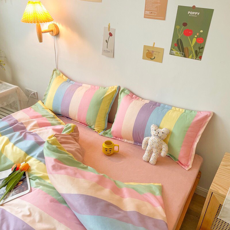 Bộ vỏ chăn ga gối 4 món Cotton Poly bảy sắc cầu vồng