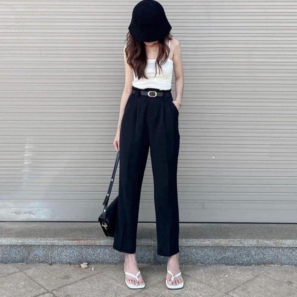 Quần vải nữ cạp cao đi học, quần baggy nữ lưng cao DOLOXI kèm đai Q306