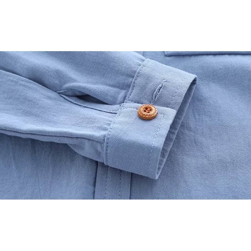 Áo sơ mi cho bé WELLKIDS áo dài tay họa tiết túi ngực chất cotton thô