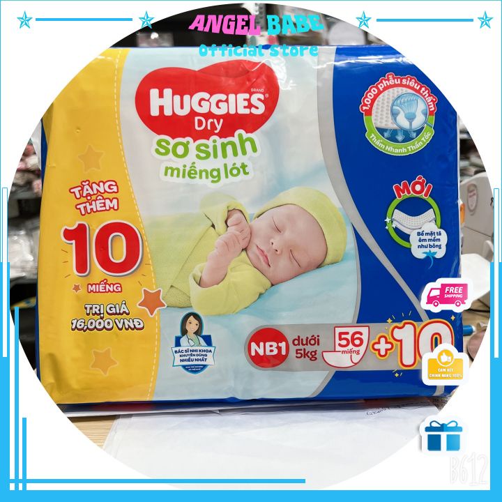 Miếng lót sơ sinh Huggies NB1 56m (tặng kèm 10m)