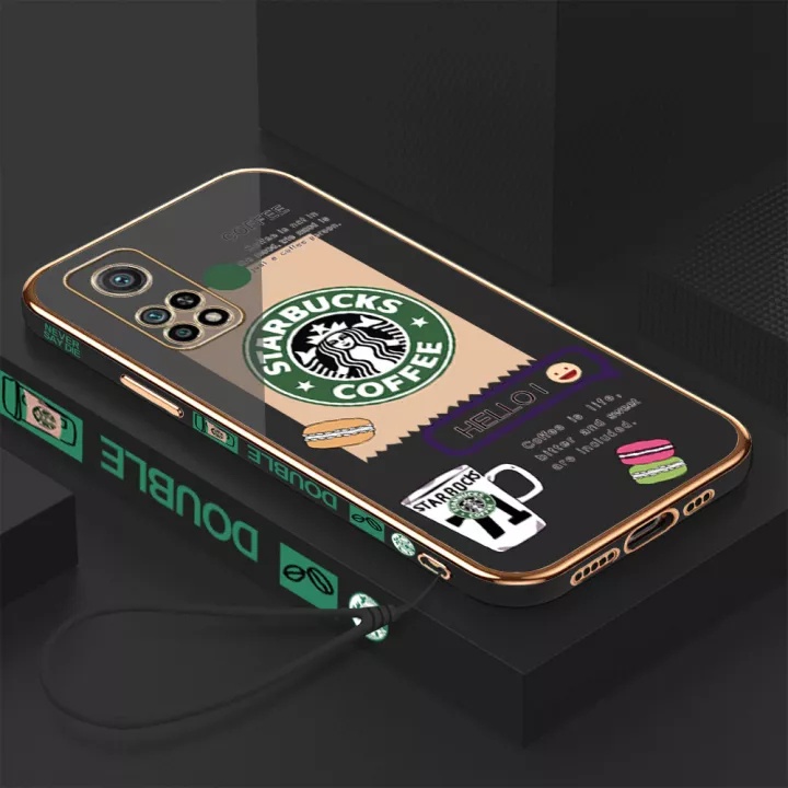 STARBUCKS Ốp Điện Thoại Hình Vuông Mạ Chrome Sang Trọng Cho Xiaomi 9T 9TRO Xiaomi10T 10TPRO K40 POCO F3 K50 K50PRO