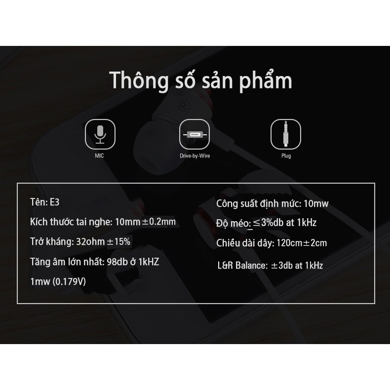 Tai nghe siêu trầm Extra Bass E3 JZG có MIC kèm hộp đựng thời trang