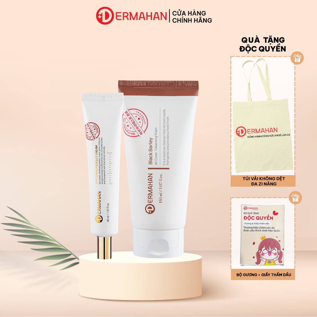 Bộ Đôi Sữa Rửa Mặt Lúa Mạch Đen Sạch Sâu Dermahan 150ml Và Kem Dưỡng Đa Năng 3 Trong 1 Dermahan 40ml
