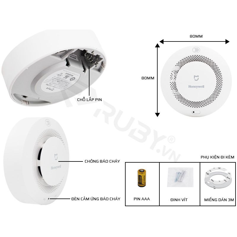 [CHÍNH HÃNG] Cảm Biến Báo Cháy Xiaomi Mijia Honeywell - Báo Cháy, Báo Khói, Khí Gas, App Mihome và HomeKit [TIME_MART]]