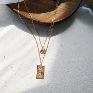 Dây chuyền mặt hình đồng xu bằng kim loại mạ vàng phong cách vintage 