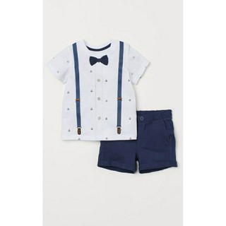 Set quần áo cộc công tử chất cotton mỏng mát H.M UK A.uth size 6/9m đến 3/4y