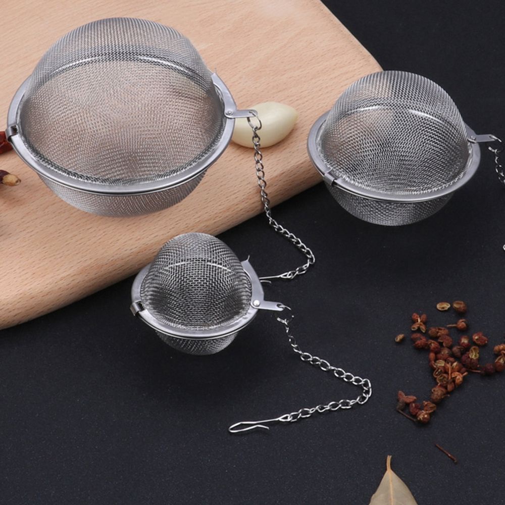 Bóng lưới lọc trà/ gia vị bằng thép không gỉ 304 kèm dây xích tiện dụng