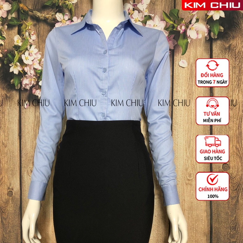 Áo Sơ Mi Nữ Công Sở KIM CHIU Sọc Kẻ, Màu Xanh Tay Dài Vải Kate Mỹ Đẹp, Ít Nhăn, Giãn Nhẹ, HÀNG CHẤT LƯỢNG CAO. SMTD06