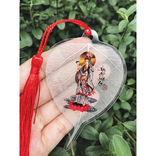Lá Bồ Đề In Hình Mẹ Quan Thái Âm Bồ Tát - Chữ Vạn Sự Bình An (Mang Lại May Mắn Và Bình An)