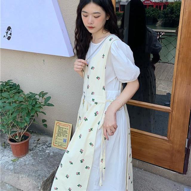 [Spot]Bộ đầm hoa hai dây + đầm tay phồng mỏng nhẹ nhàng