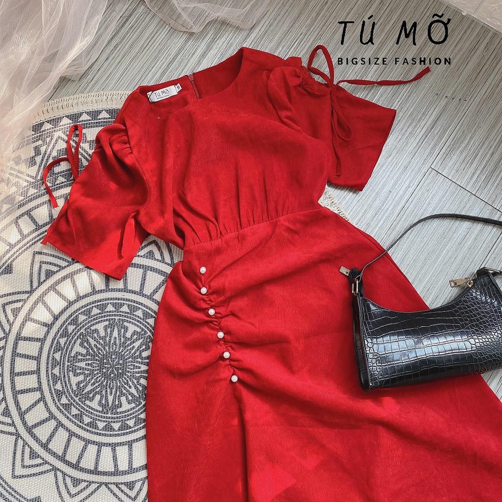 Đầm Bigsize nhung phối nút x DA0014  - Tú Mỡ - đầm cho người béo mập 50-95KG - Mặc đi tiệc, đi chơi hoặc dạo phố | BigBuy360 - bigbuy360.vn