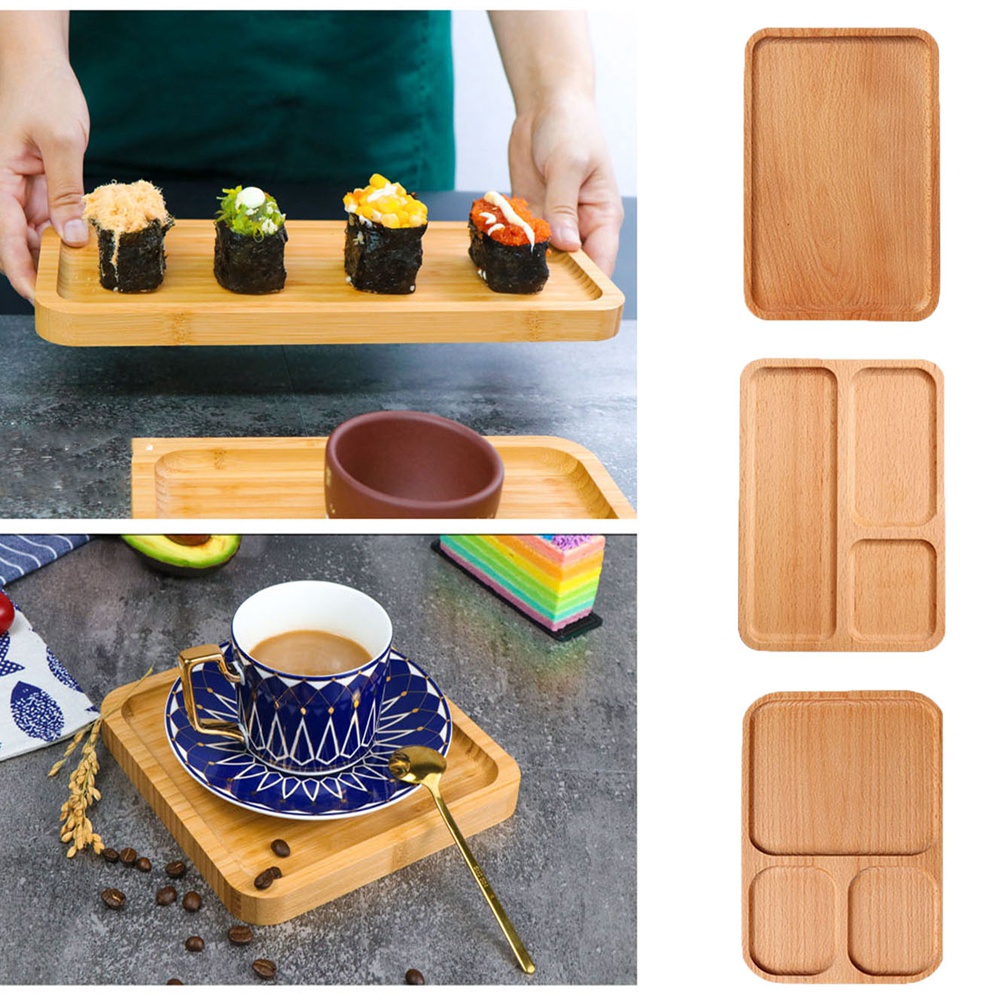 Khay Gỗ Hình Chữ Nhật Có Giá Đỡ Đựng Trái Cây / Thức Ăn Phong Cách Nhật Bản Chất Lượng Cao