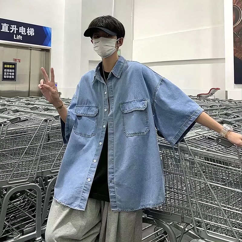 Áo Sơ Mi Nam Denim Tay Dài Thời Trang Dành Cho Hàn Quốc bigsize áo phong rộng unisex simple tiếng Nhật áo thun tay lỡ form rộng