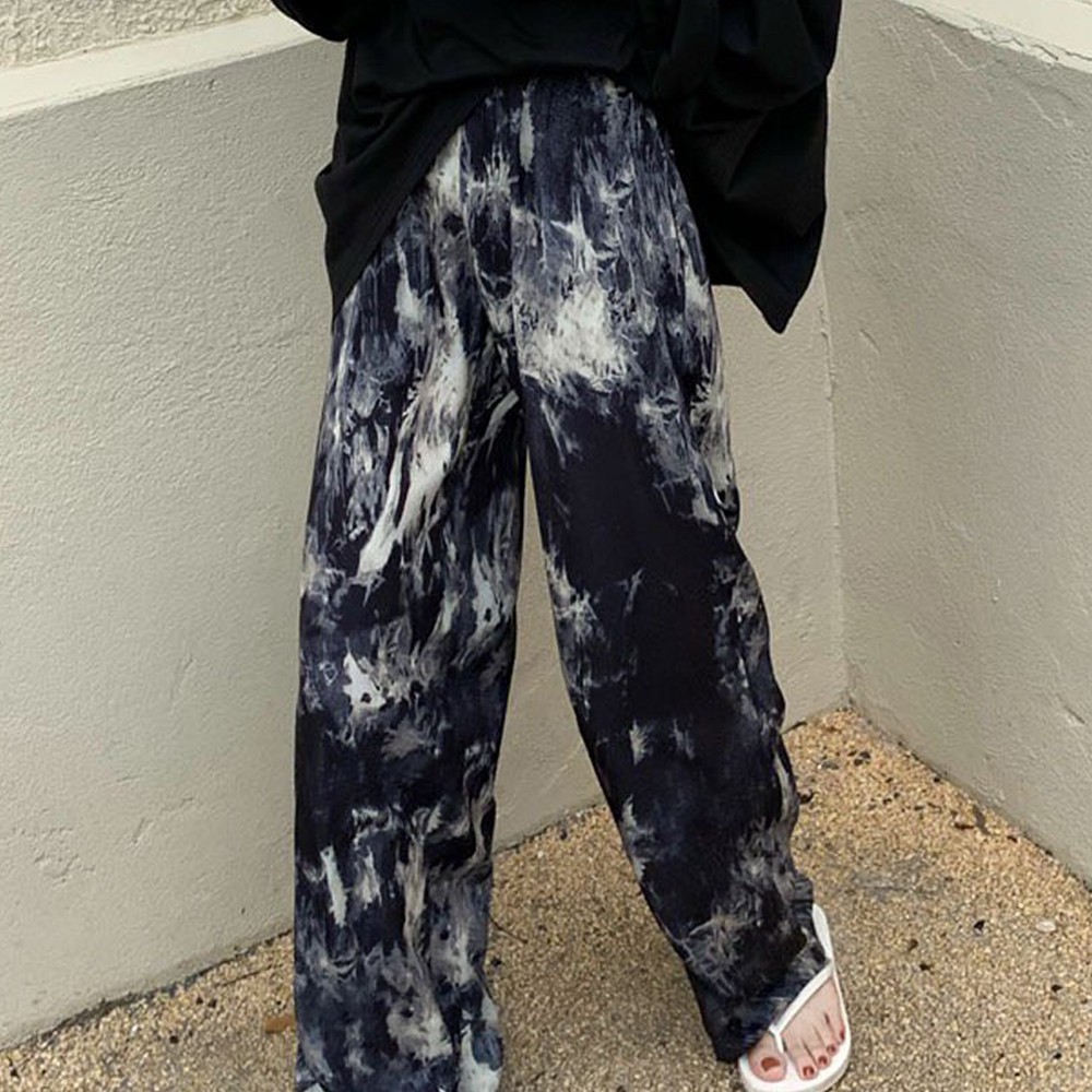 Korean Style Tie Dye Straight Pants Women High Waist Loose Casual Elastic Waist | BigBuy360 - bigbuy360.vn