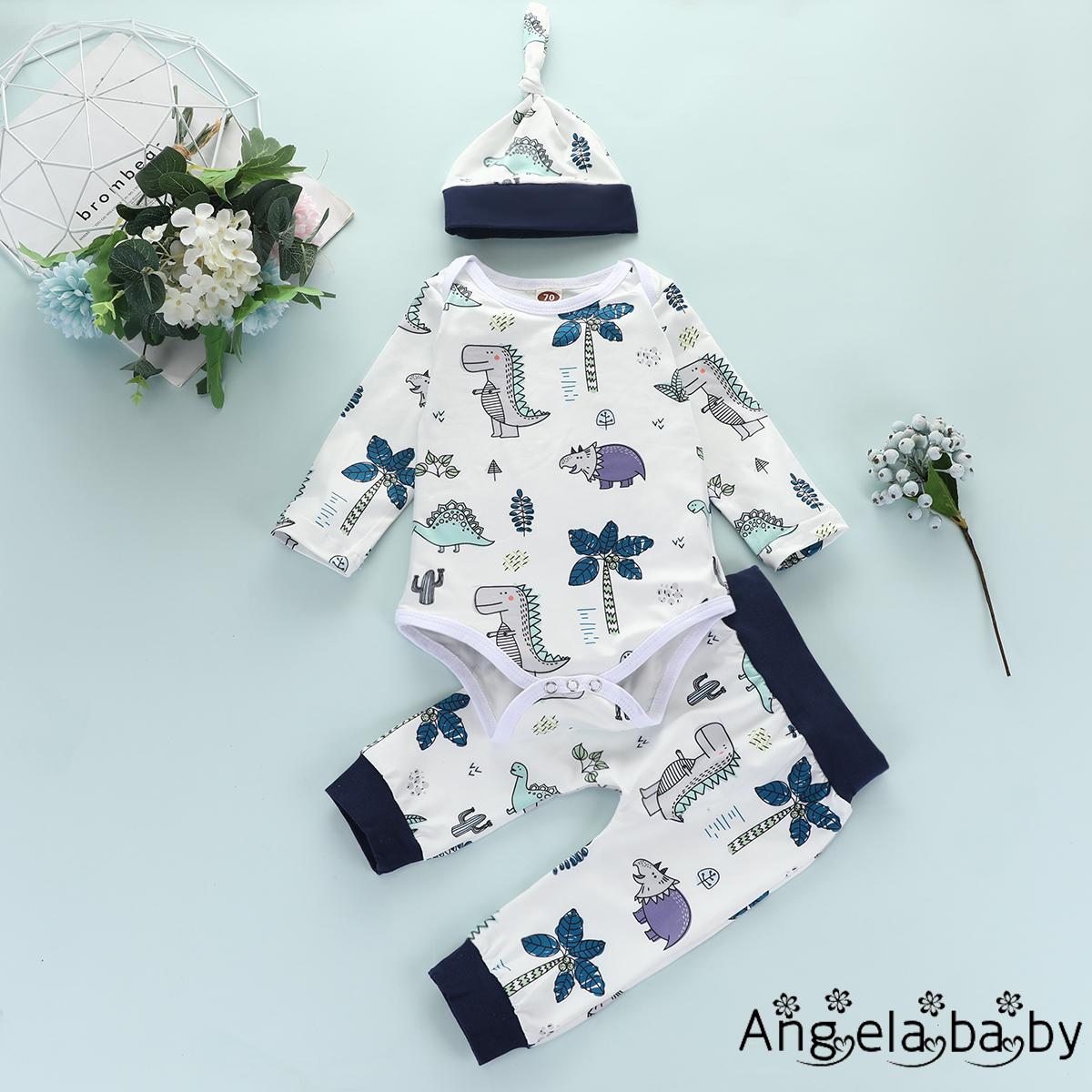 Set Áo Liền Quần + Quần Dài + Mũ In Hình Khủng Long Cho Bé Trai