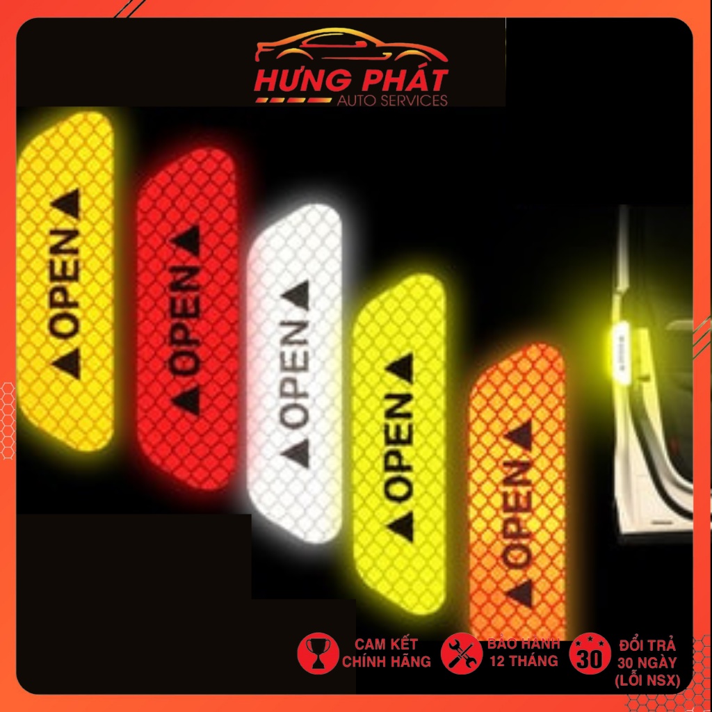 Bộ 4 miếng dán phản quang OPEN dành cho xe hơi - cảnh báo an toàn khi mở cửa, cảnh báo va chạm