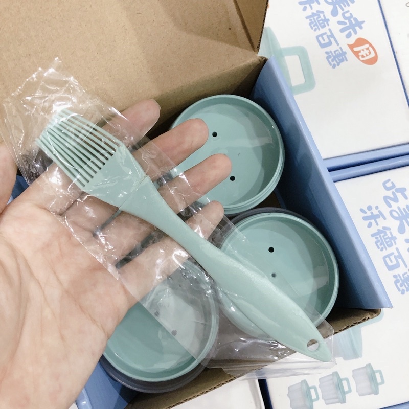 KHUÔN HẤP TRỨNG/ LÀM BÁNH FLAN KÈM CHỔI QUÉT DẦU CHO BÉ ĂN DẶM