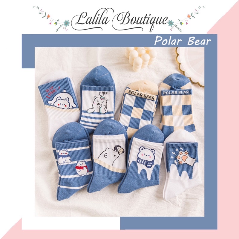 Tất Vớ Nam Nữ Lalila In Hình Gấu Bắc Cực Tone Xanh Dương Năng Động Trẻ Trung Phong Cách Hàn Quốc LTN14